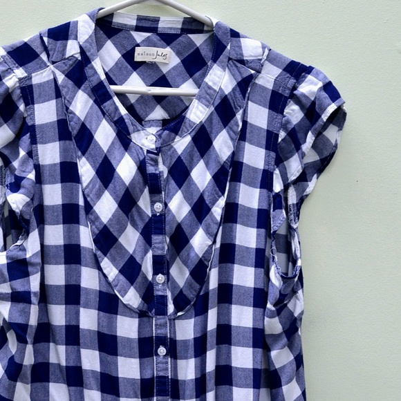Navy and White Gingham Short Sleeve Shirt - Picture 2 of 5